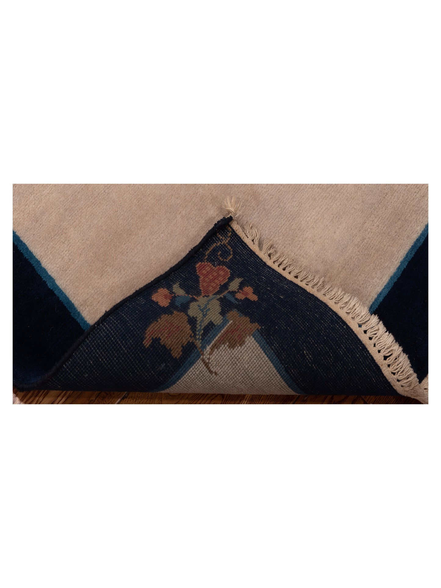 Modeva Beige Navy 3x4.11 Hand Knotted Rug