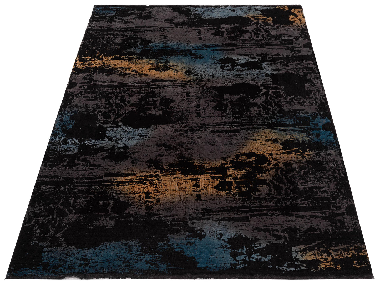 Vintage Black Gray 5.10x7.10 Hand Knotted Rug