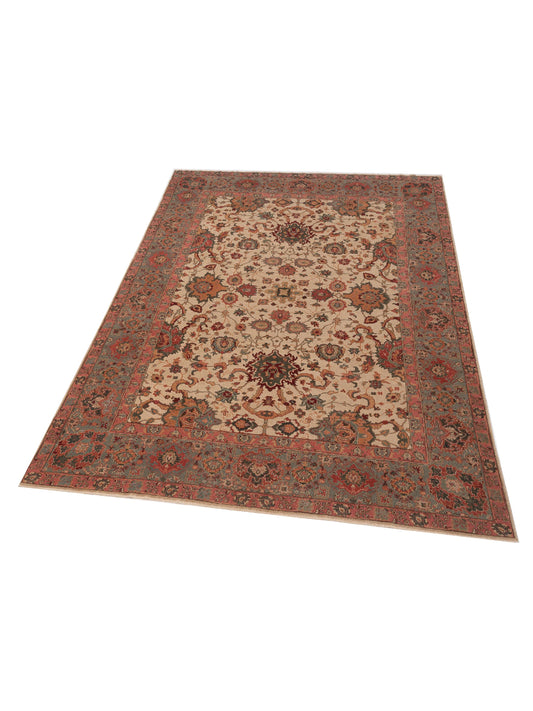 Antiqua Loom Beige Green 9.4x12.9 Hand Knotted Rug