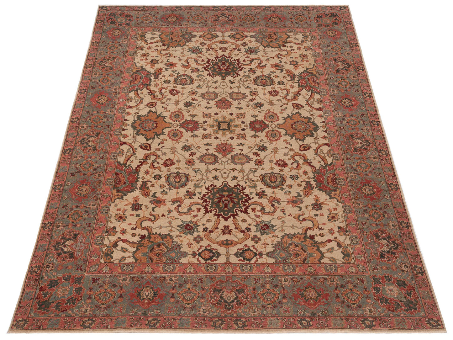 Antiqua Loom Beige Green 9.4x12.9 Hand Knotted Rug