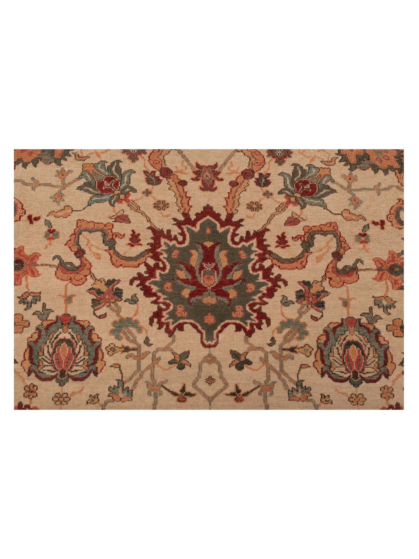 Antiqua Loom Beige Green 9.4x12.9 Hand Knotted Rug