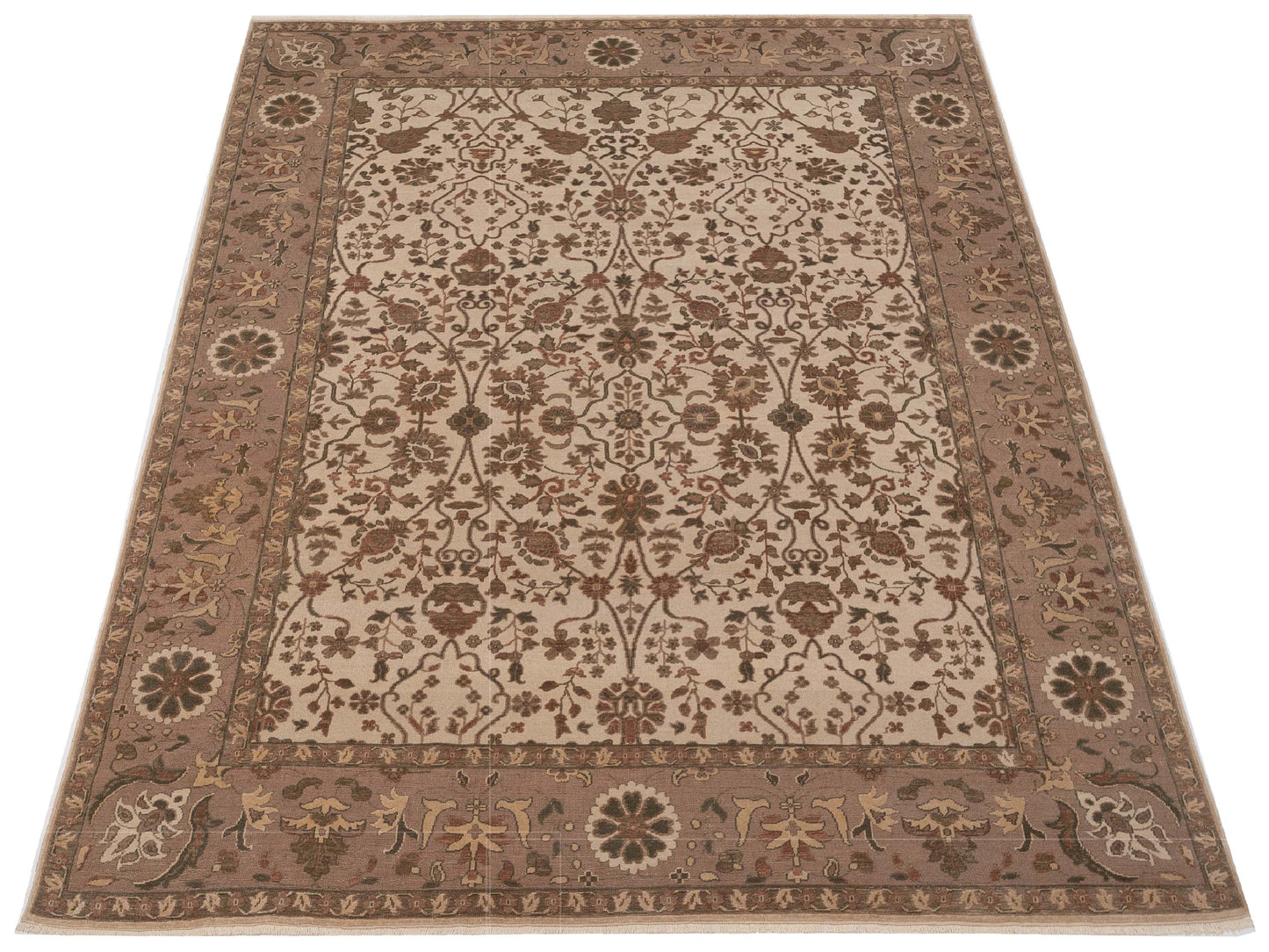 Antiqua Loom Ivory Brown 9.1x12.5 Hand Knotted Rug
