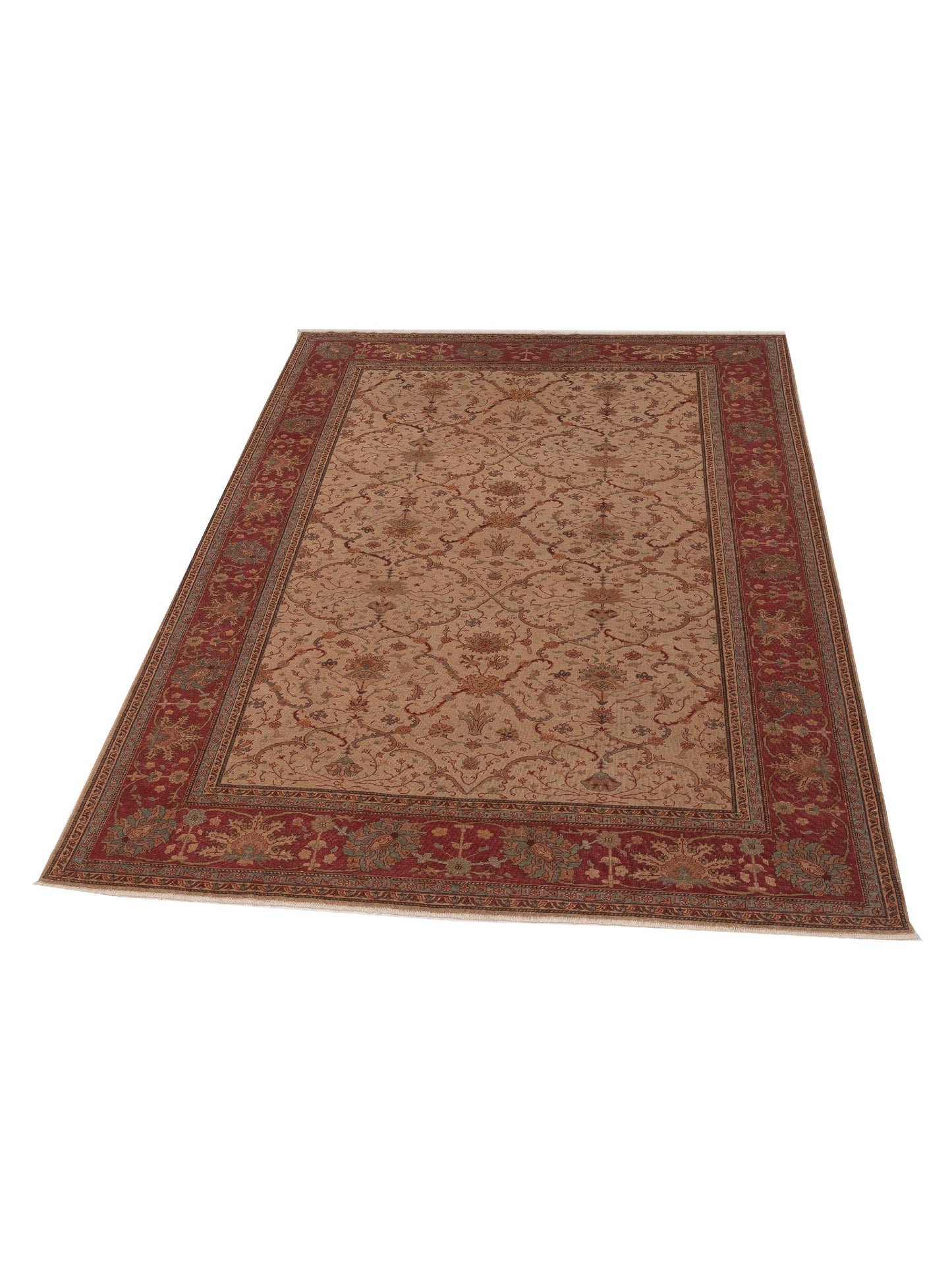Antiqua Loom Beige Red 9.5x12.5 Hand Knotted Rug