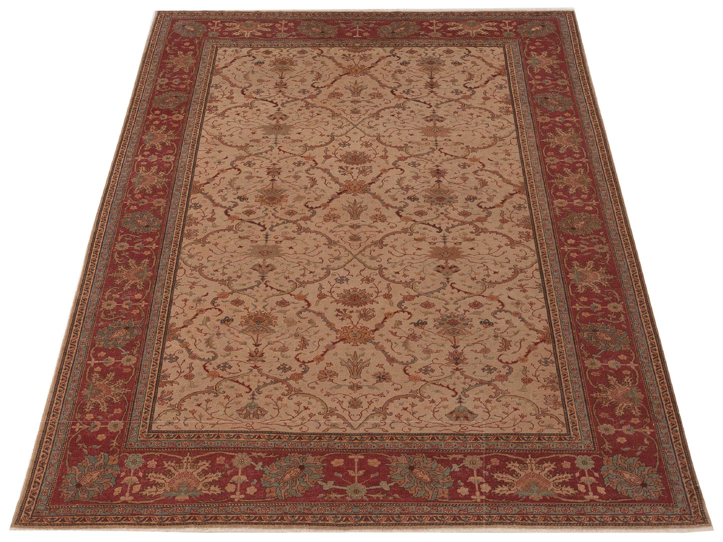 Antiqua Loom Beige Red 9.5x12.5 Hand Knotted Rug