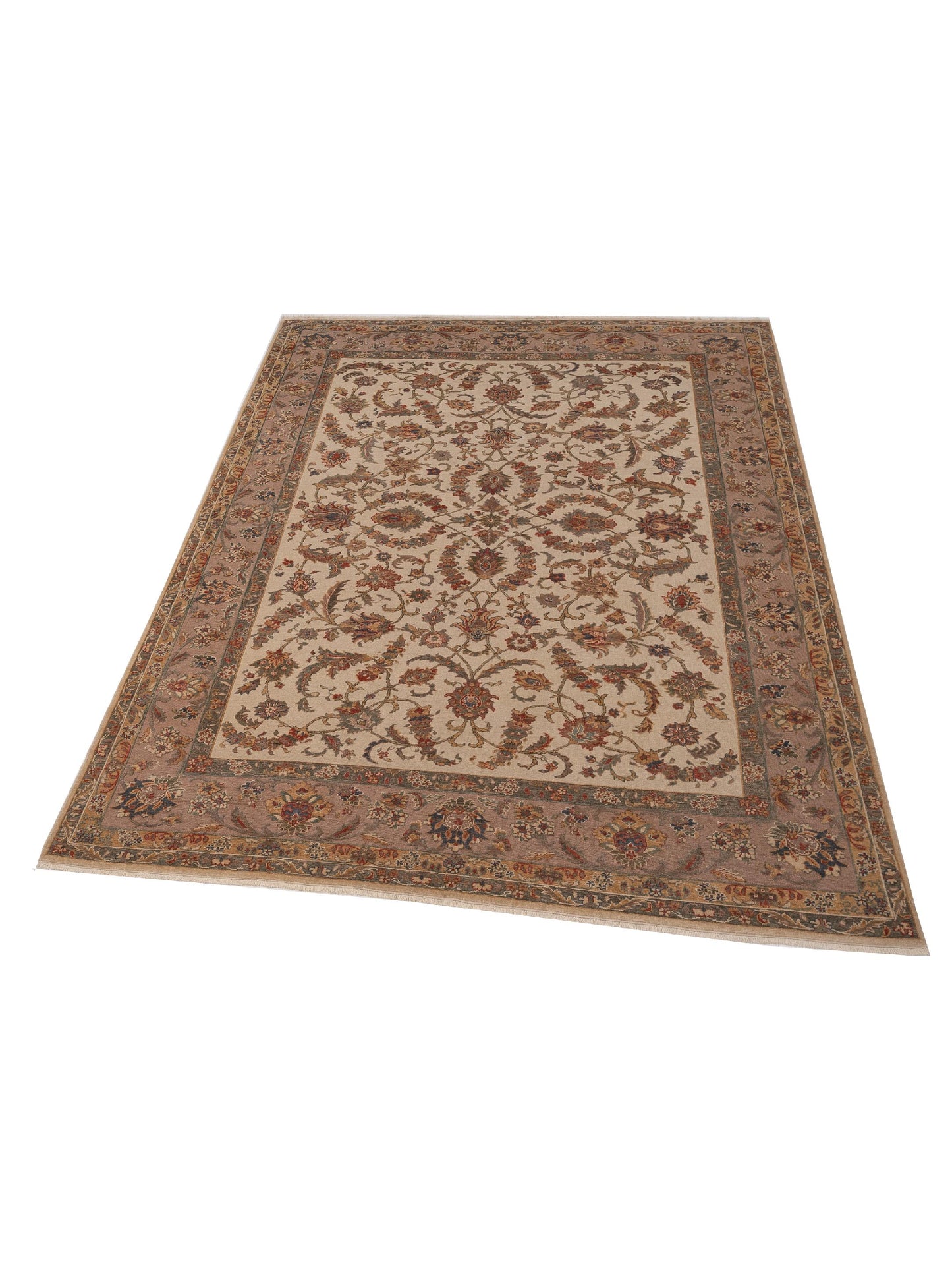 Antiqua Loom Ivory Brown 9.4x12.6 Hand Knotted Rug