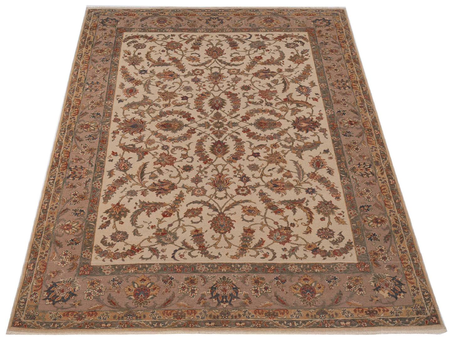 Antiqua Loom Ivory Brown 9.4x12.6 Hand Knotted Rug