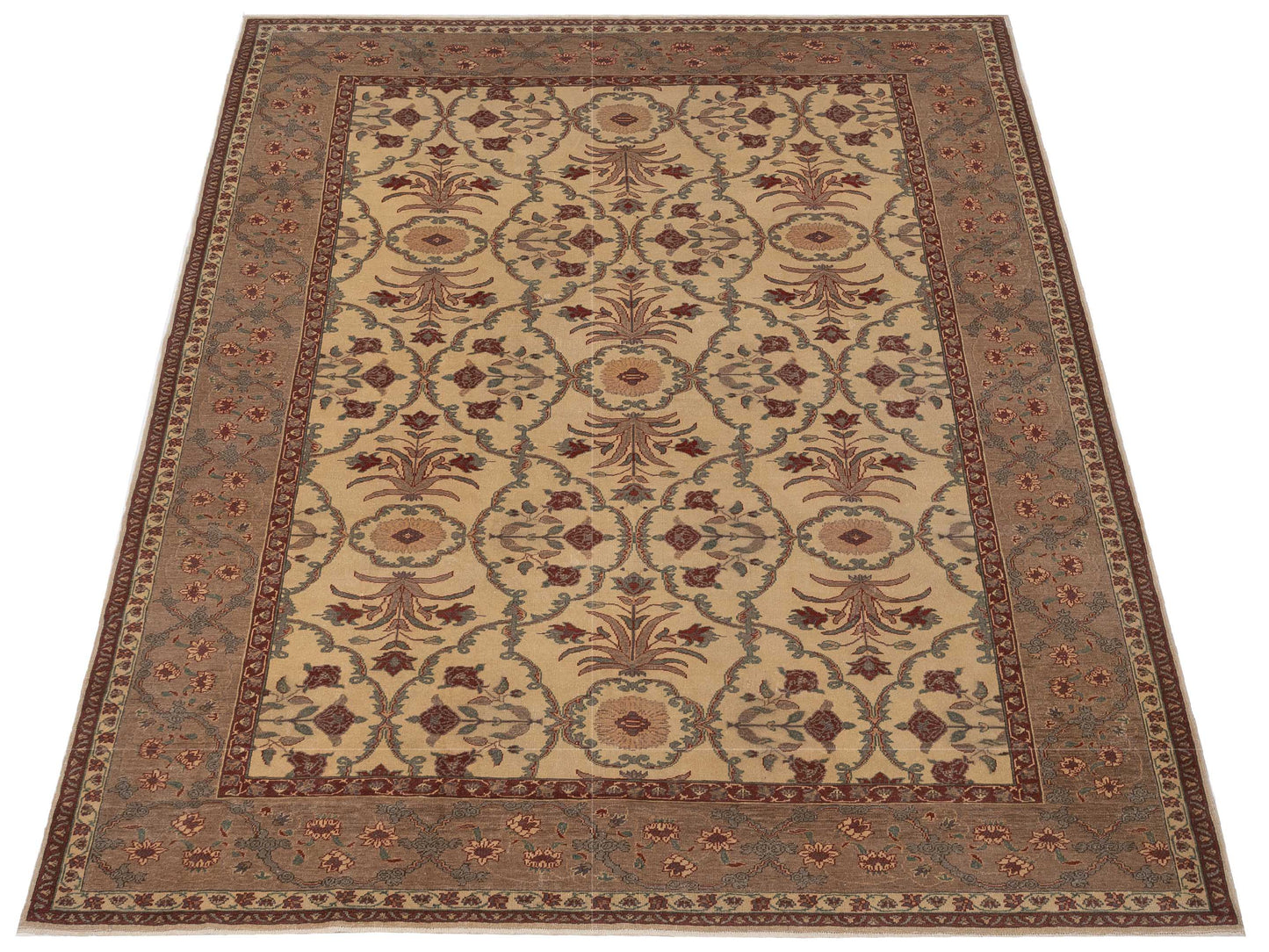 Antiqua Loom Ivory Brown 9.4x11.9 Hand Knotted Rug