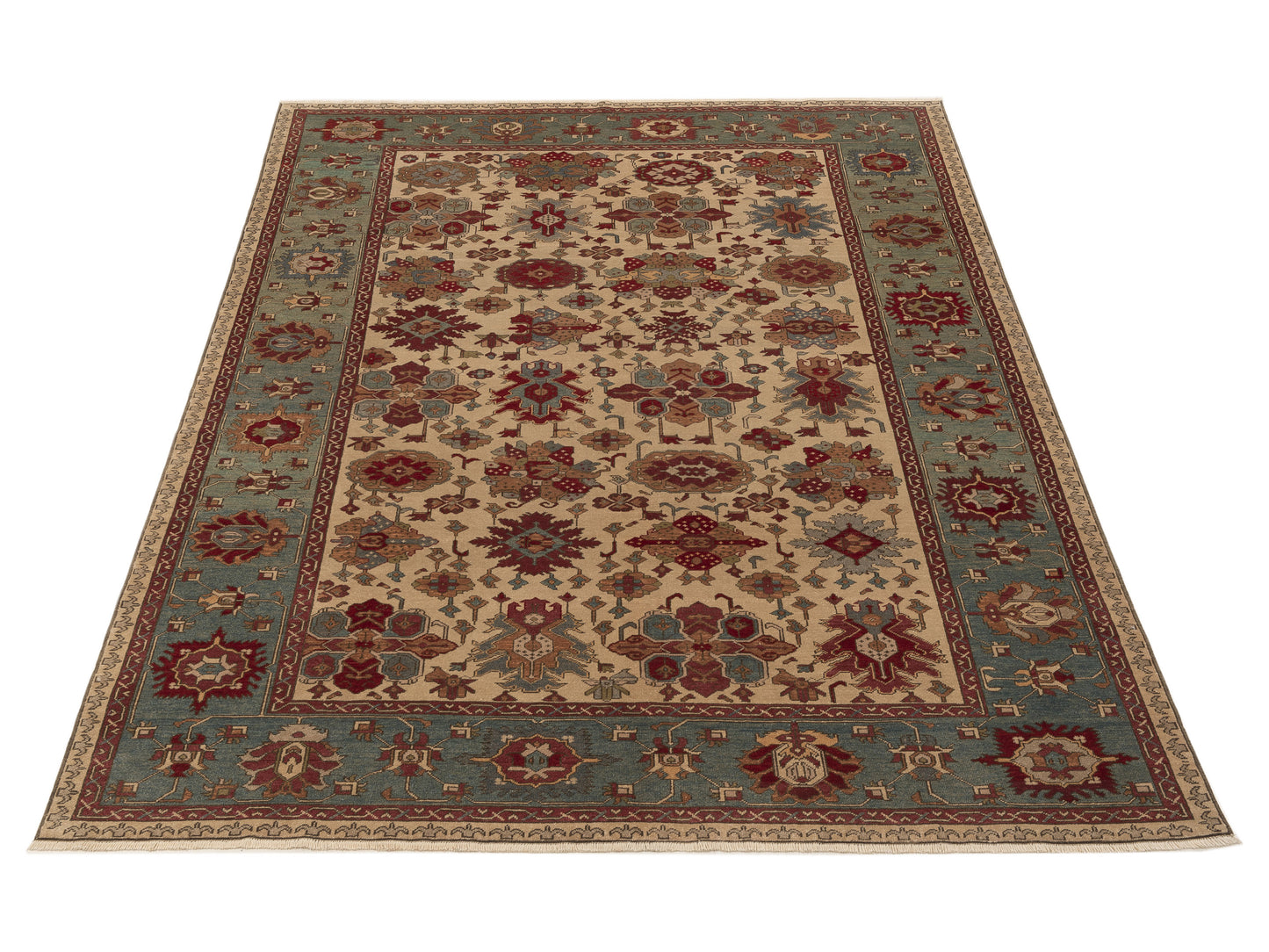 Antiqua Loom Ivory Green 7.6x9.11 Hand Knotted Rug