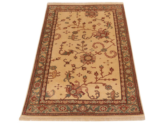 Antiqua Loom Ivory Green 4.1x6.2 Hand Knotted Rug