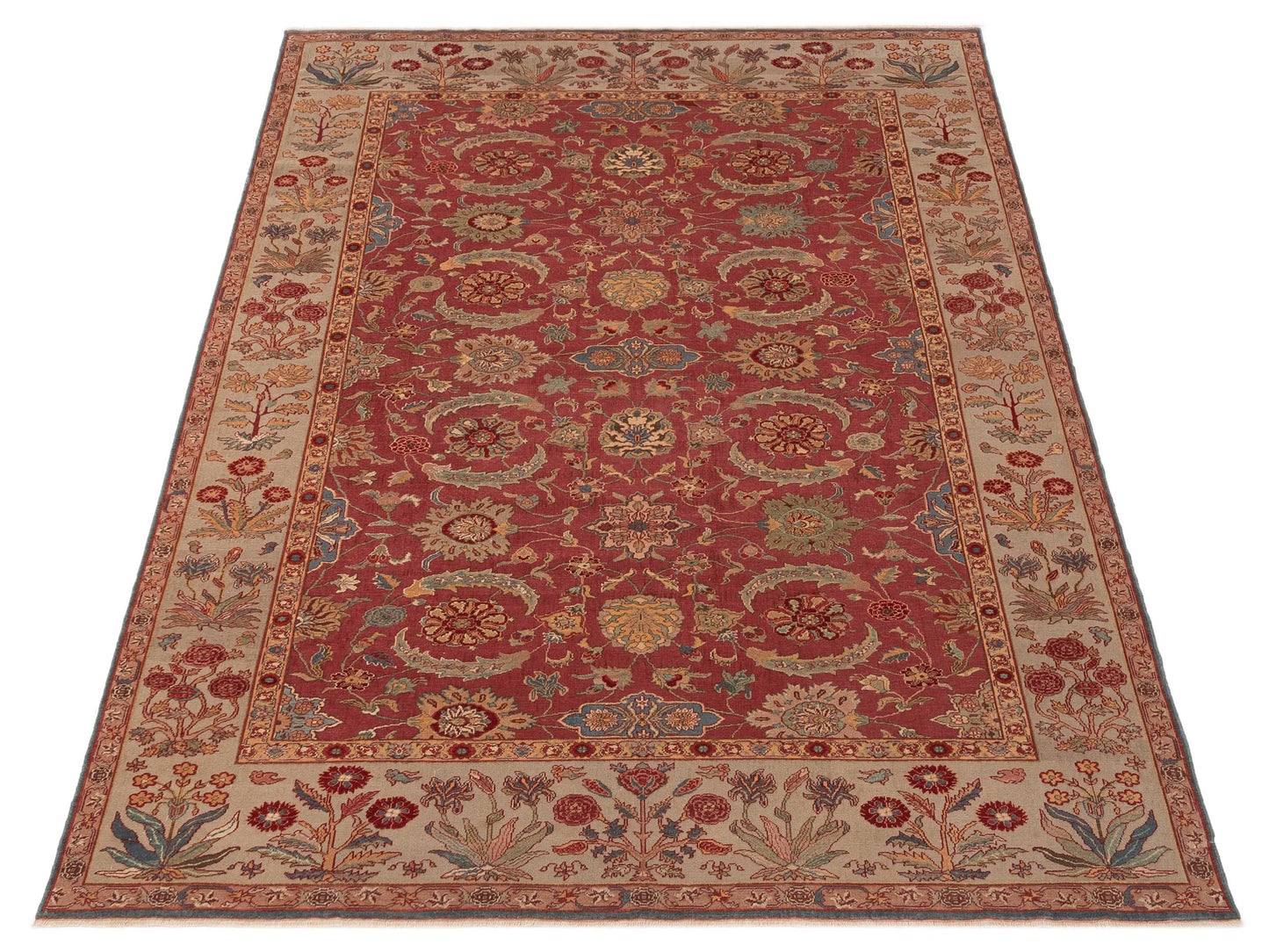 Antiqua Loom Red Cream 9.4x13.3 Hand Knotted Rug