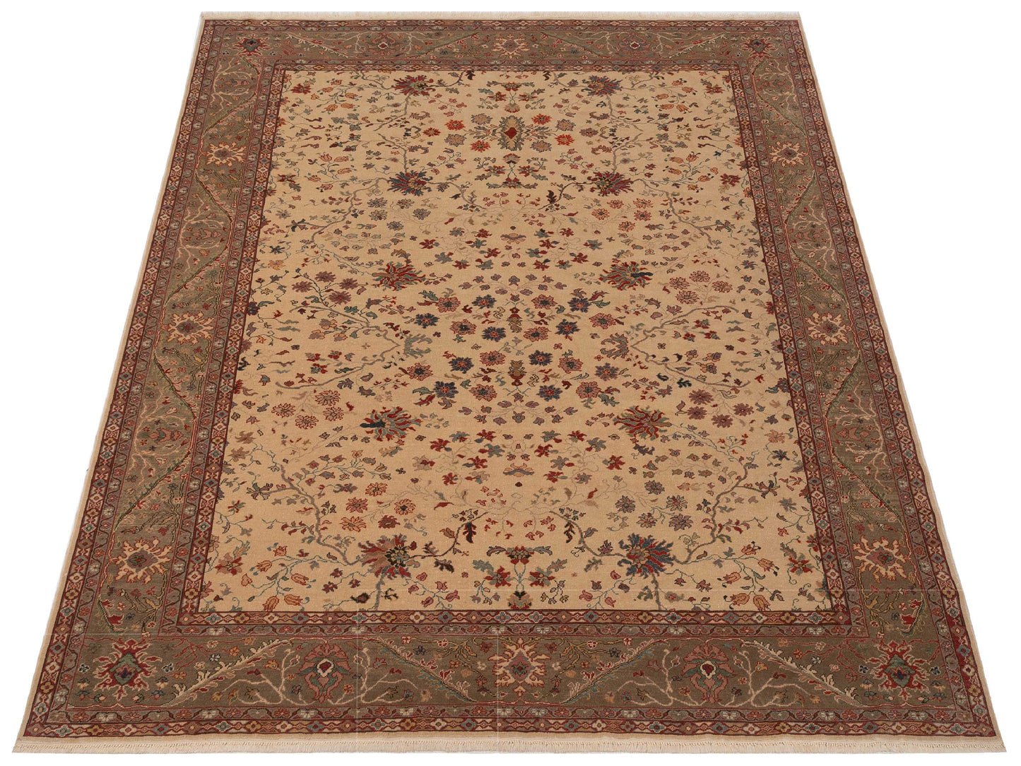 Antiqua Loom Ivory Green 10x12.5 Hand Knotted Rug