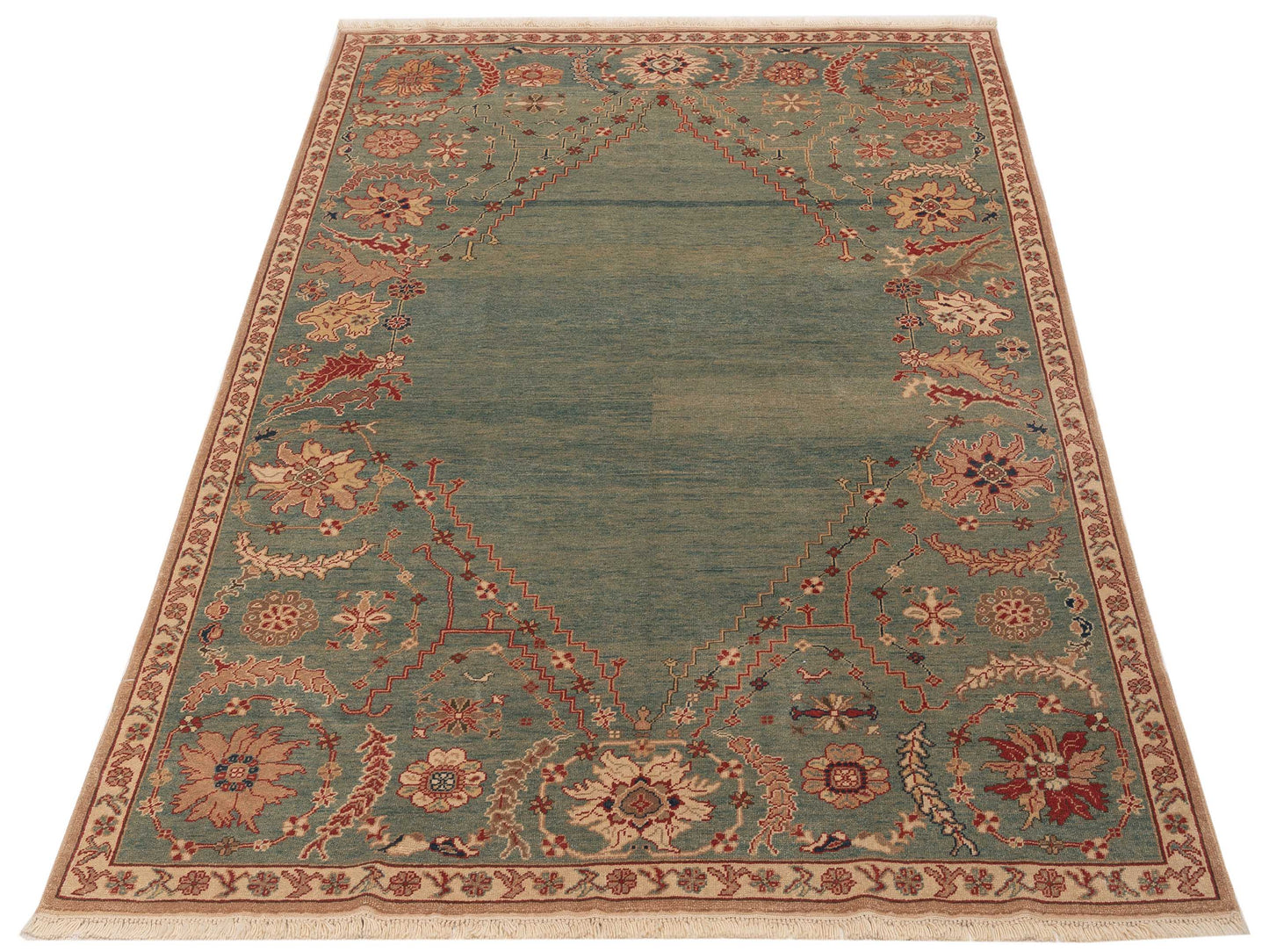 Antiqua Loom Green 6.9x8.5 Hand Knotted Rug