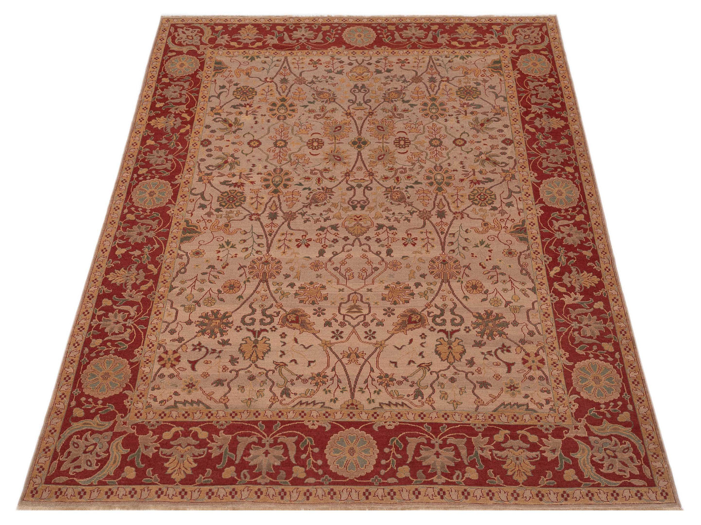 Antiqua Loom Taupe Red 9.4x12.2 Hand Knotted Rug