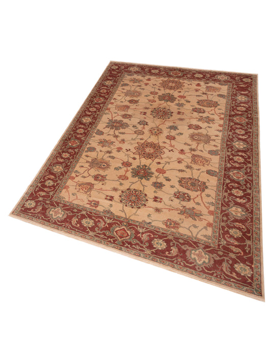Antiqua Loom Beige Burgundy 6.10x9.9 Hand Knotted Rug