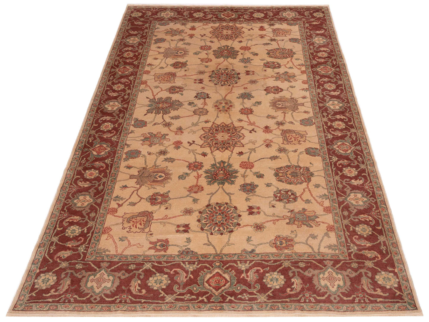 Antiqua Loom Beige Burgundy 6.10x9.9 Hand Knotted Rug
