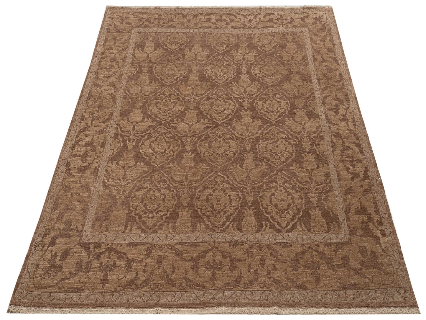 Defnera Dark Brown Brown 8x9.2 Hand Knotted Rug