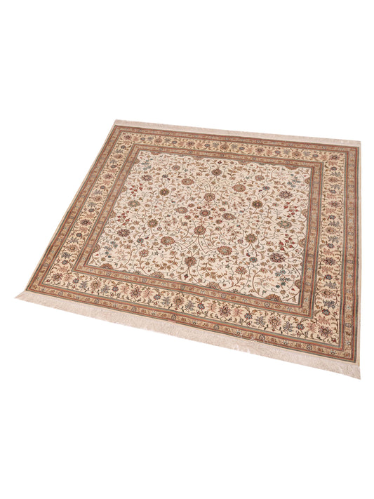 Pure Silk Ivory Ivory 6x6.2 Hand Knotted Rug