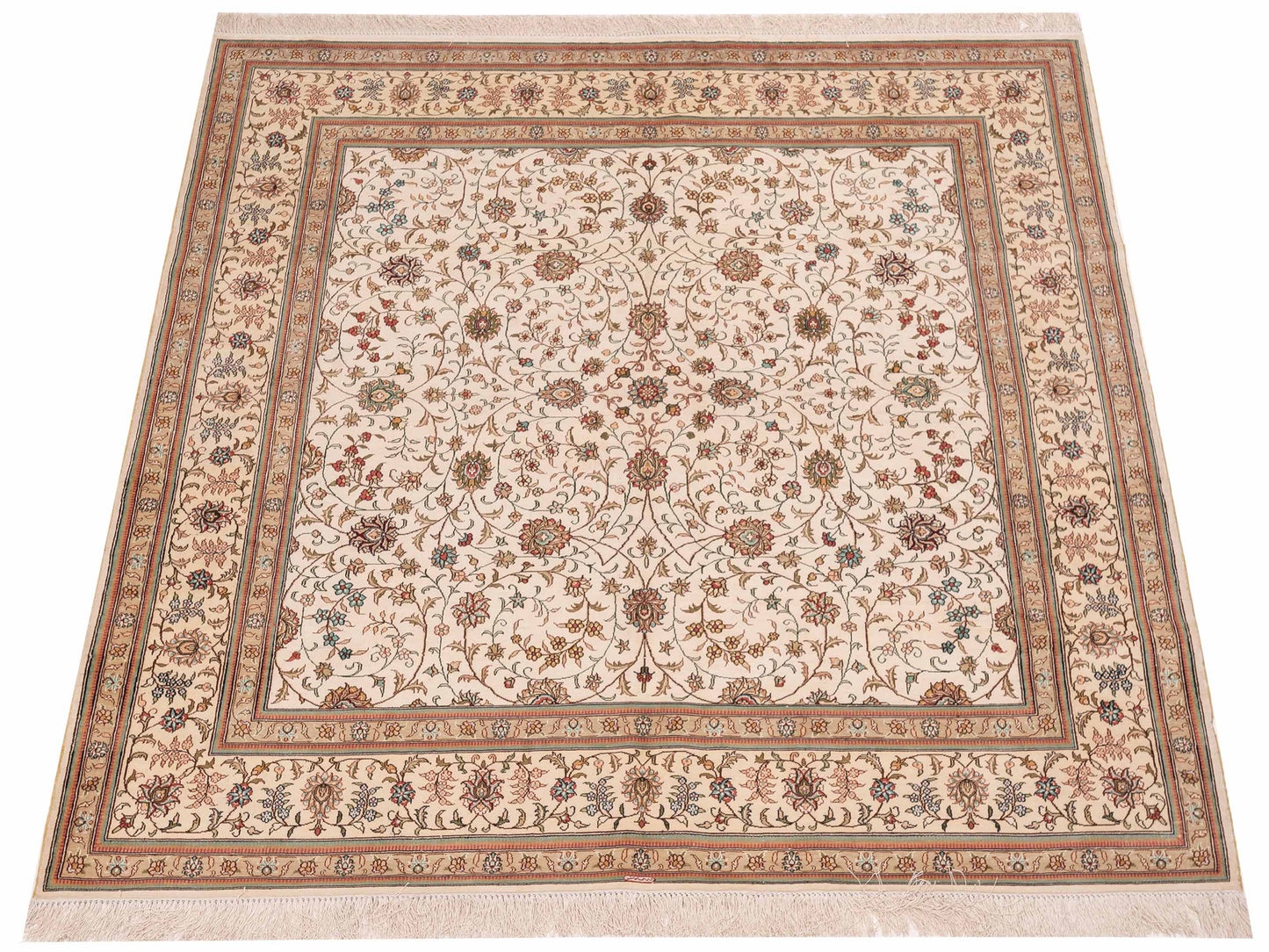 Pure Silk Ivory Ivory 6x6.2 Hand Knotted Rug