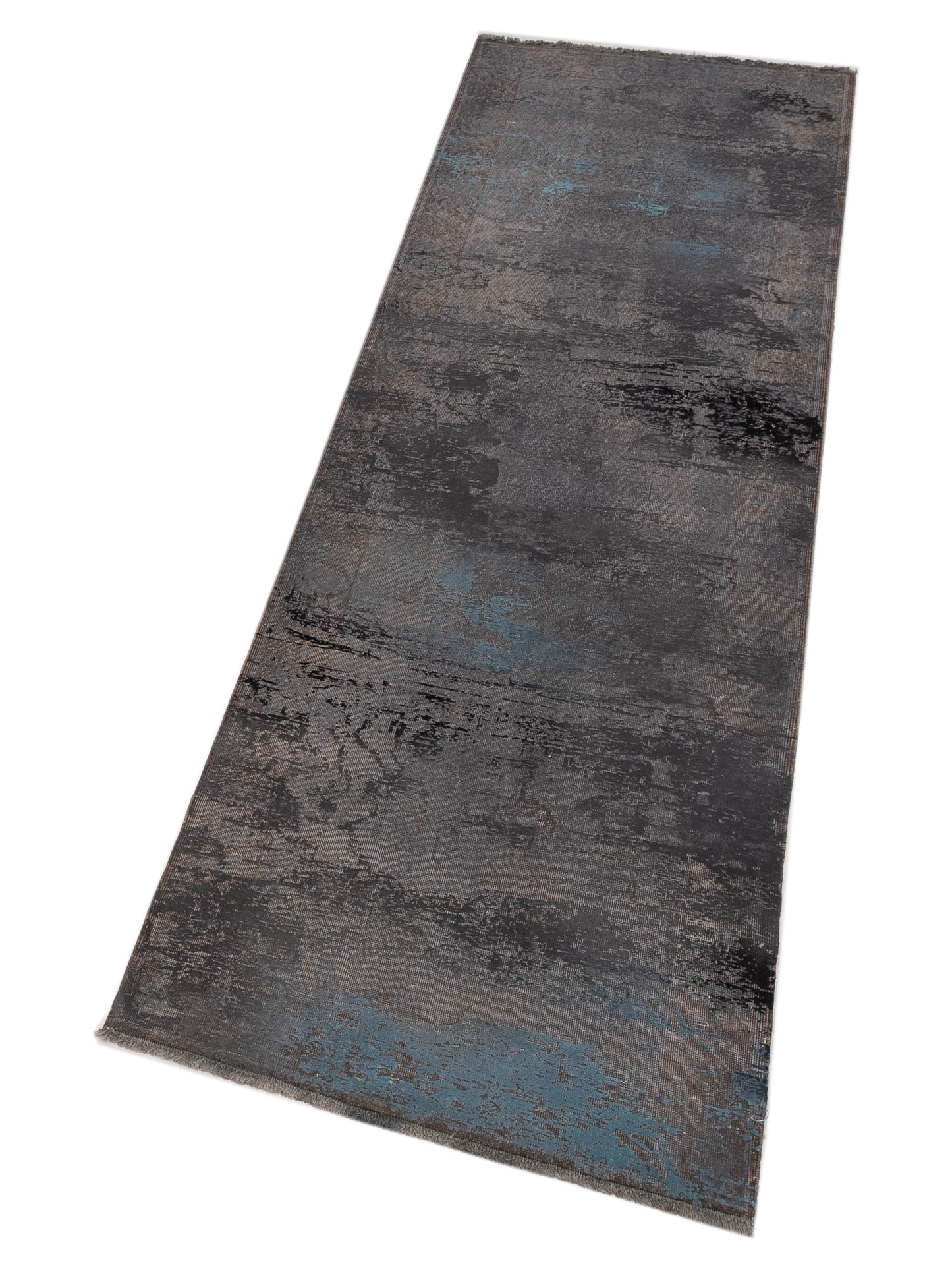 Vintage Gray Blue 3x9.3 Hand Knotted Rug