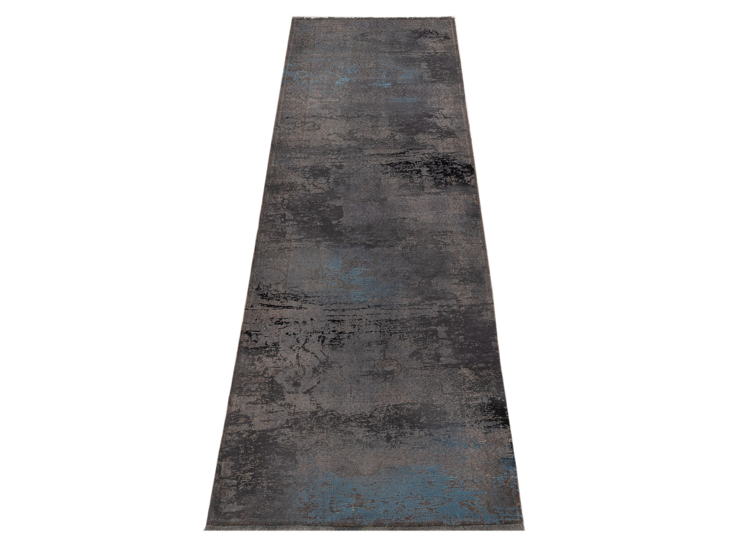 Vintage Gray Blue 3x9.3 Hand Knotted Rug