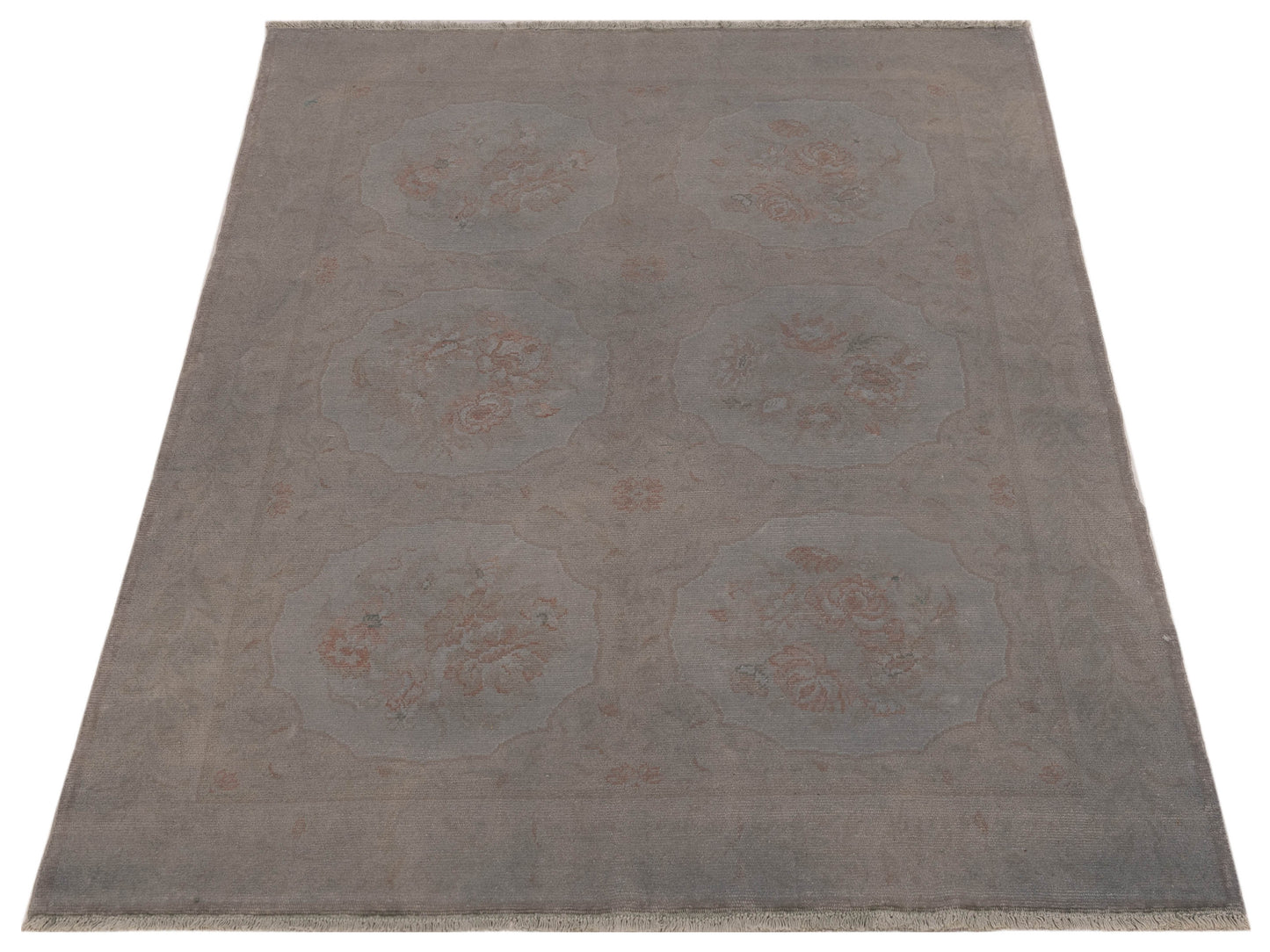 Vintage Gray 4.11x6.3 Hand Knotted Rug