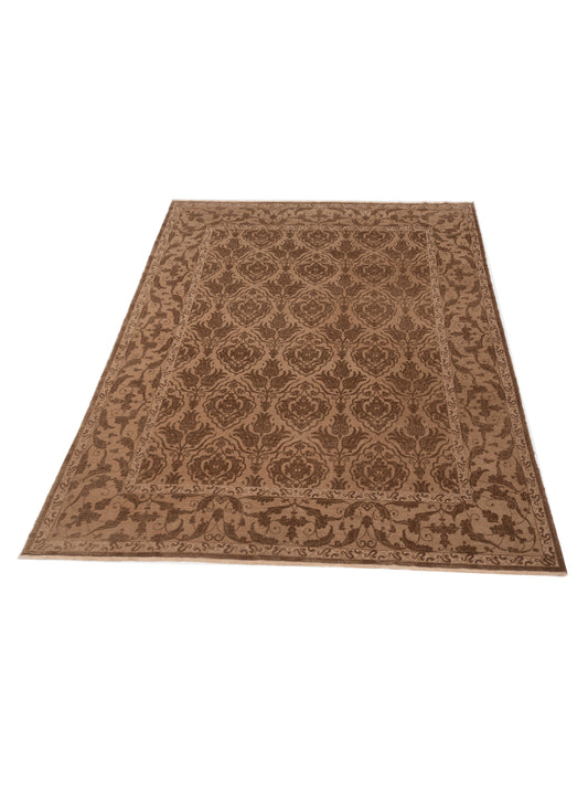 Defnera Dark Brown Brown 9.4x11.11 Hand Knotted Rug