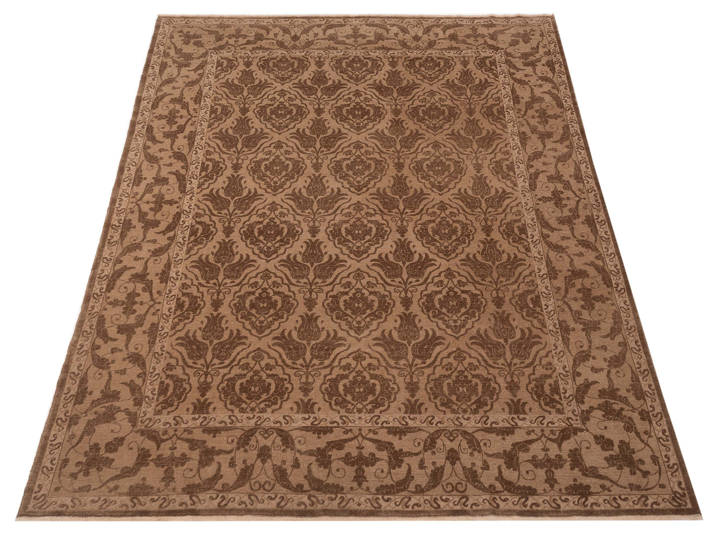 Defnera Dark Brown Brown 9.4x11.11 Hand Knotted Rug