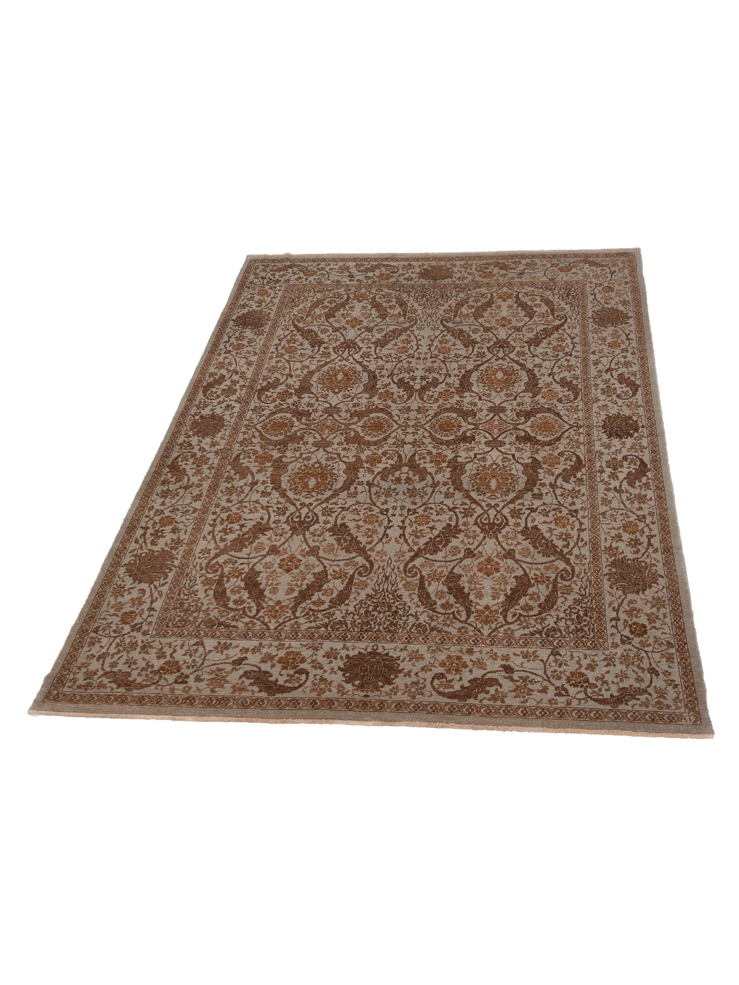 Defnera Ice Blue Dark Brown 9.4x11.10 Hand Knotted Rug