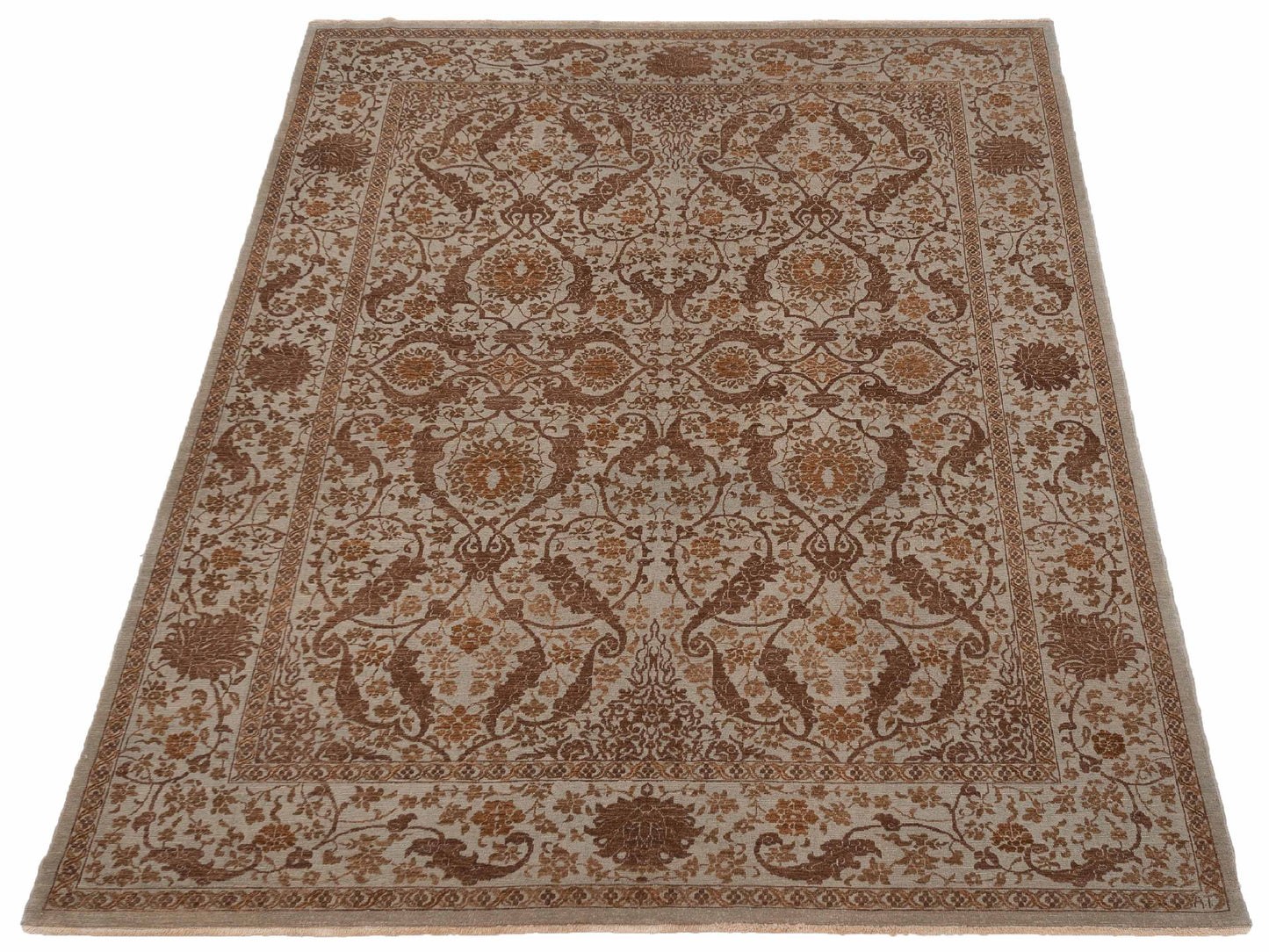Defnera Ice Blue Dark Brown 9.4x11.10 Hand Knotted Rug