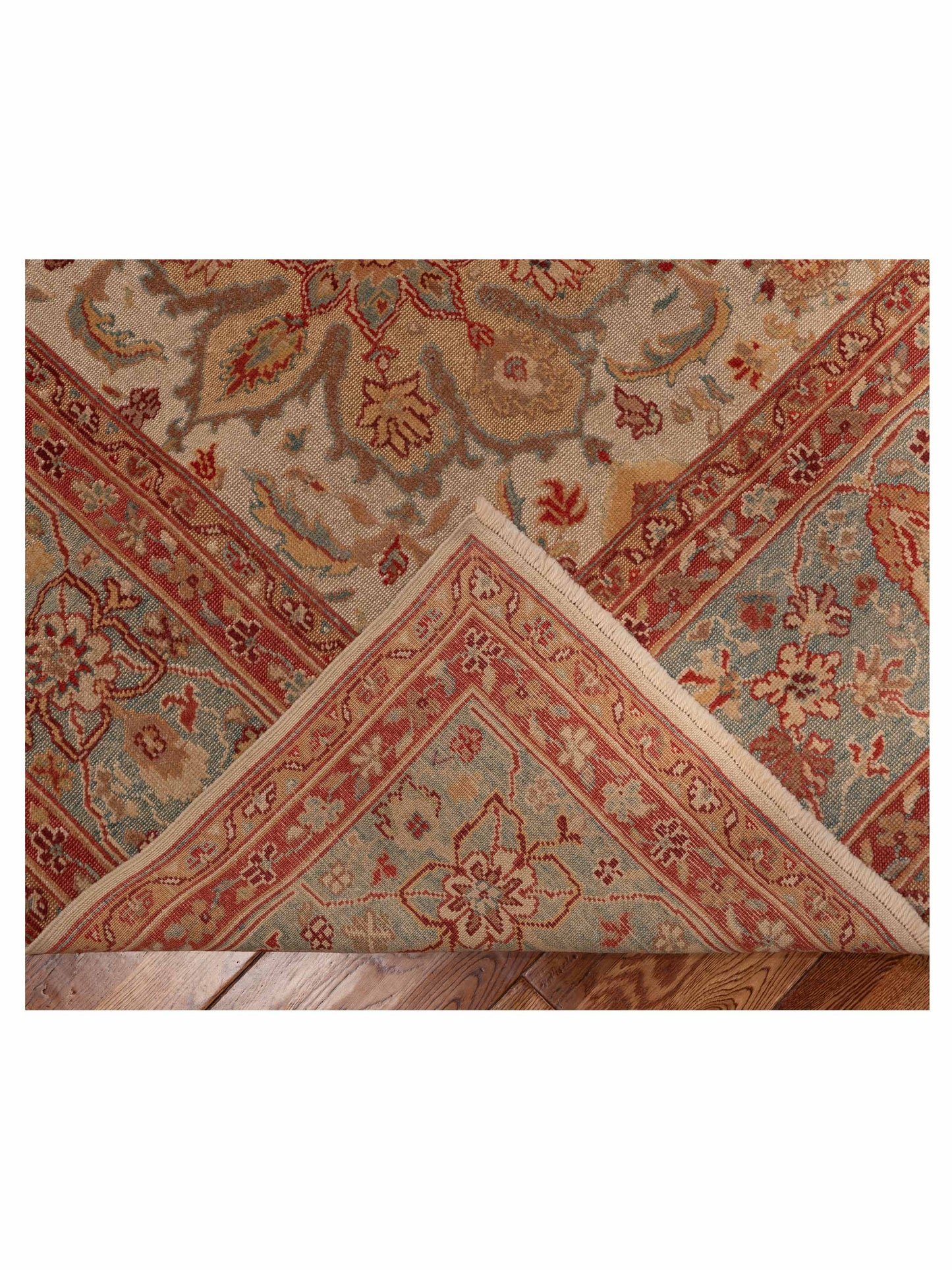 Antiqua Loom Beige Blue 9.4x13.4 Hand Knotted Rug