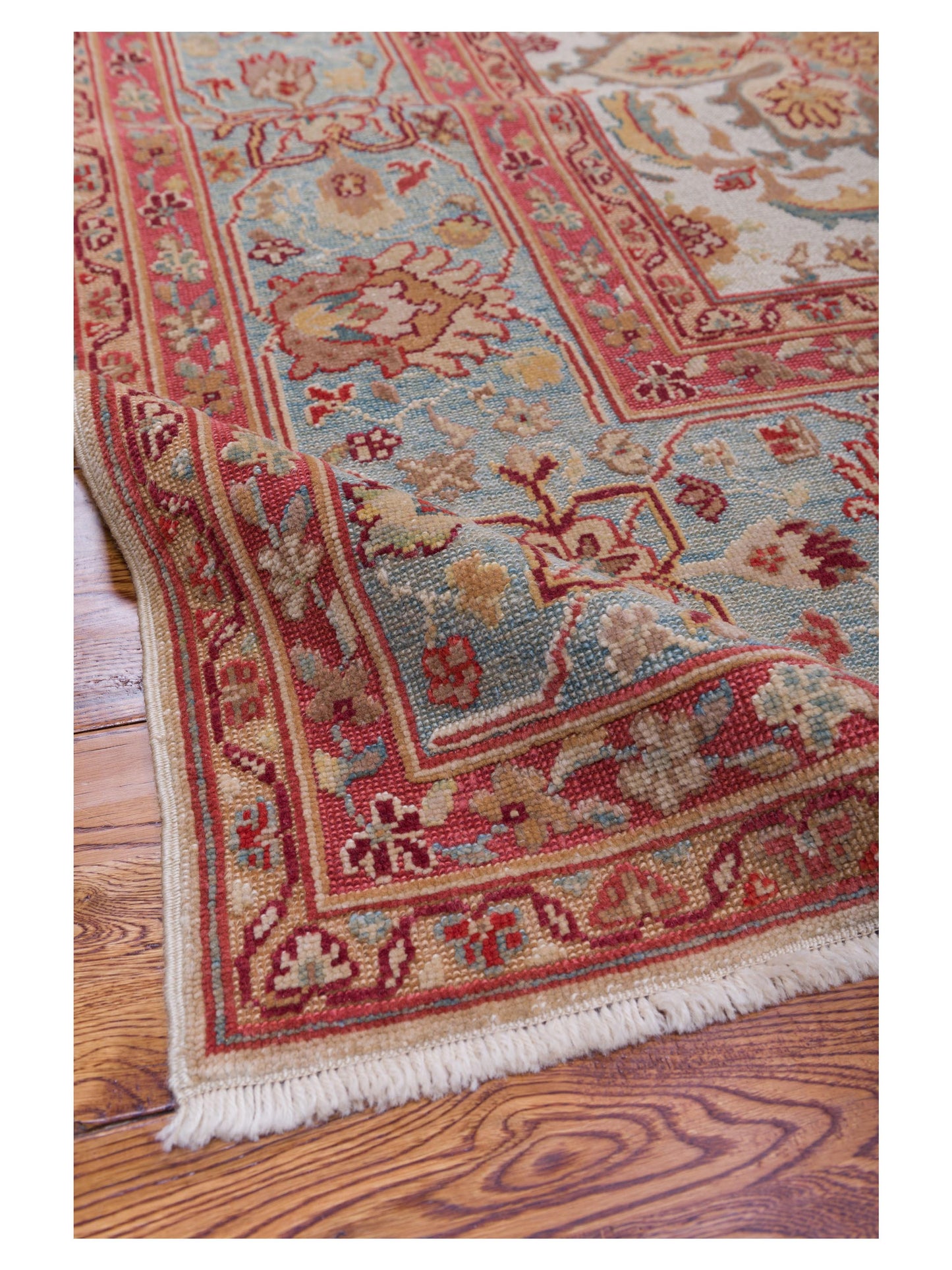 Antiqua Loom Beige Blue 9.4x13.4 Hand Knotted Rug