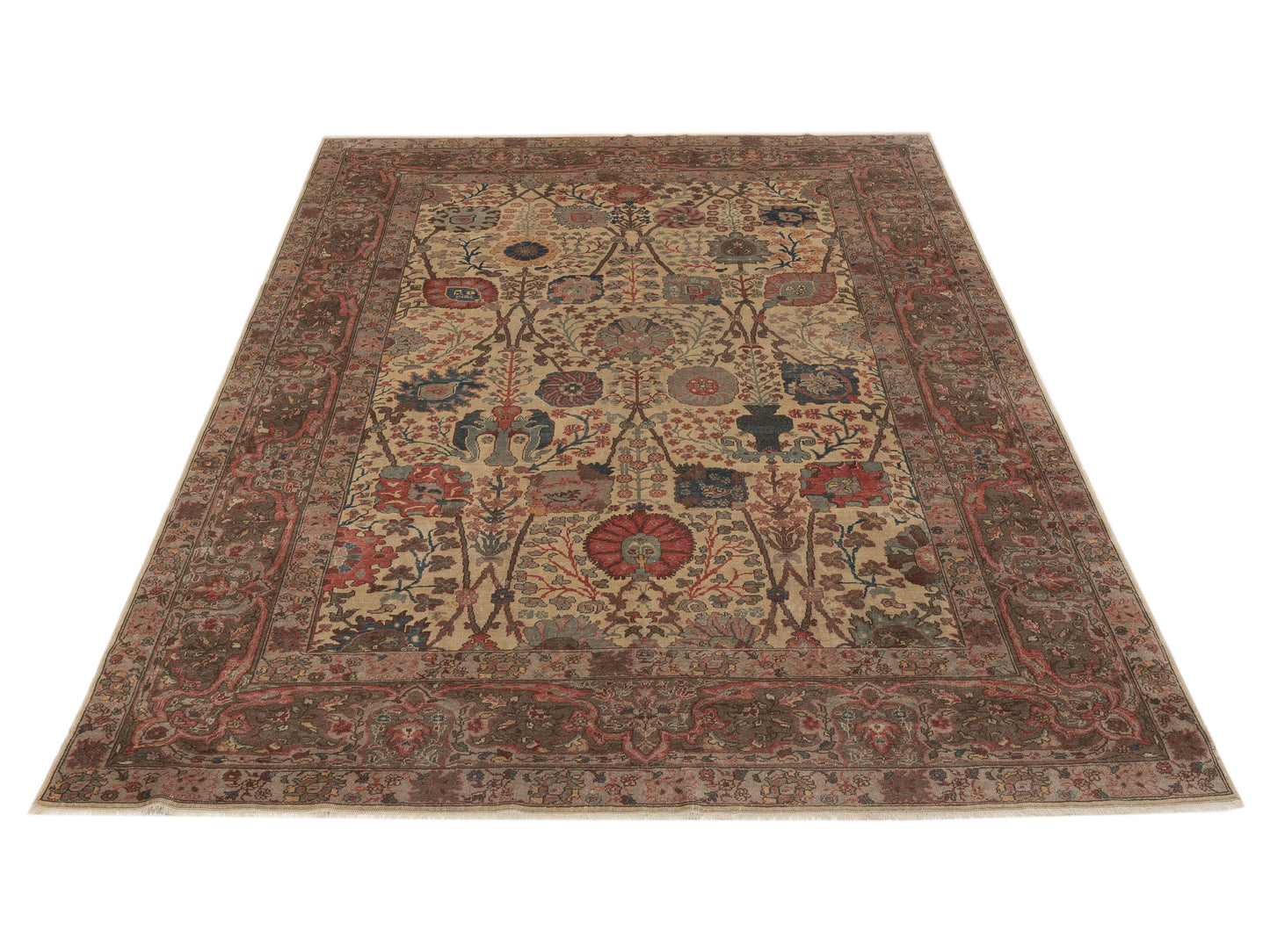 Antiqua Loom Beige Brown 9.3x11.9 Hand Knotted Rug