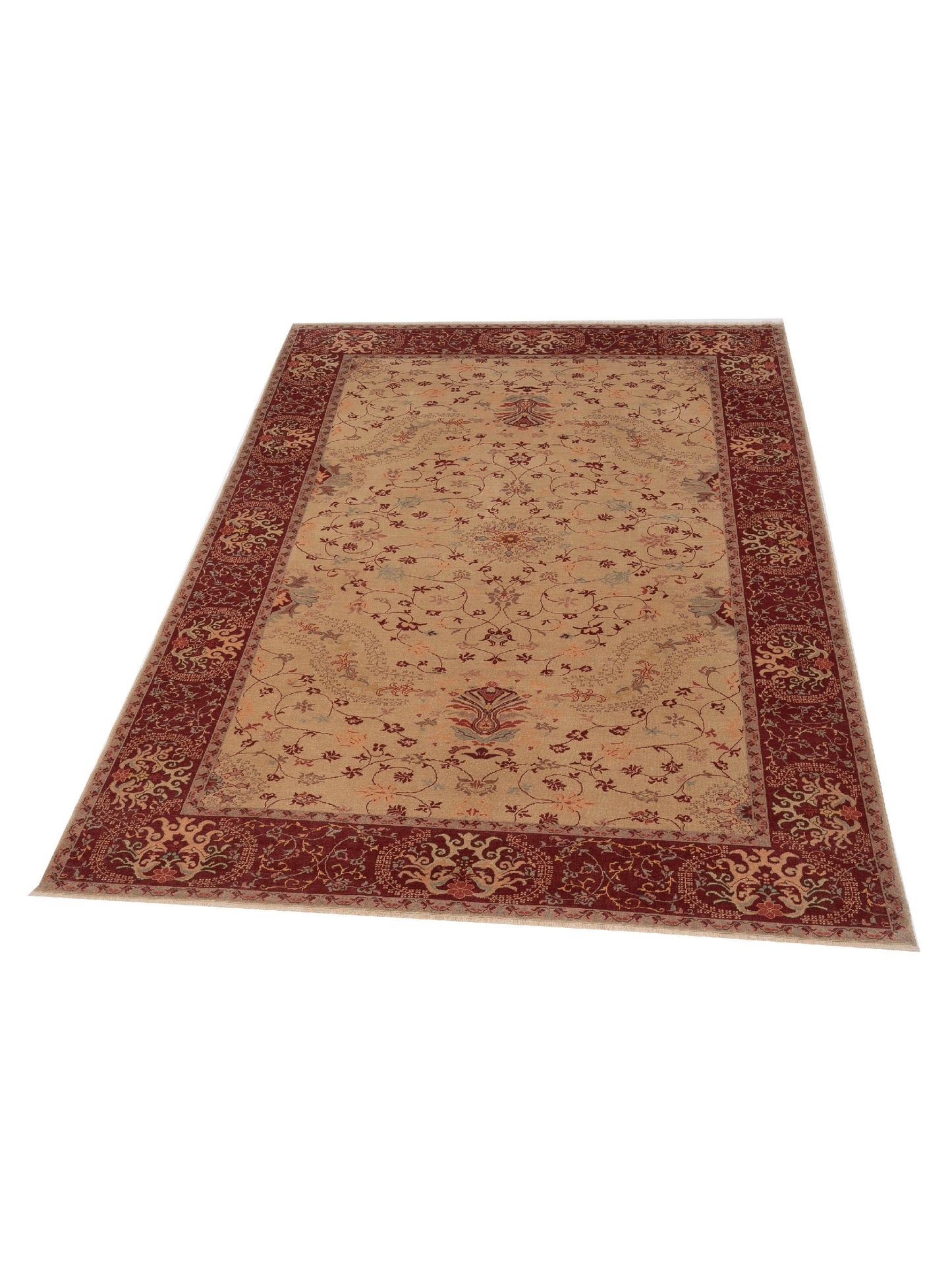 Antiqua Loom Cream Burgundy 9.4x12.6 Hand Knotted Rug