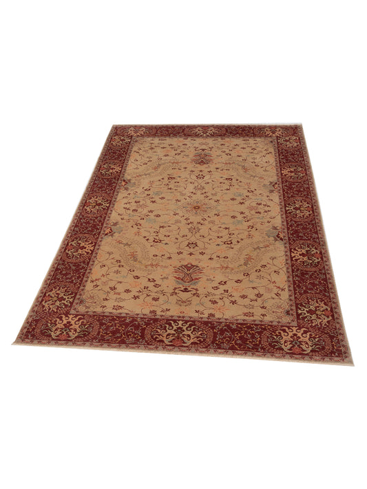 Antiqua Loom Cream Burgundy 9.4x12.6 Hand Knotted Rug