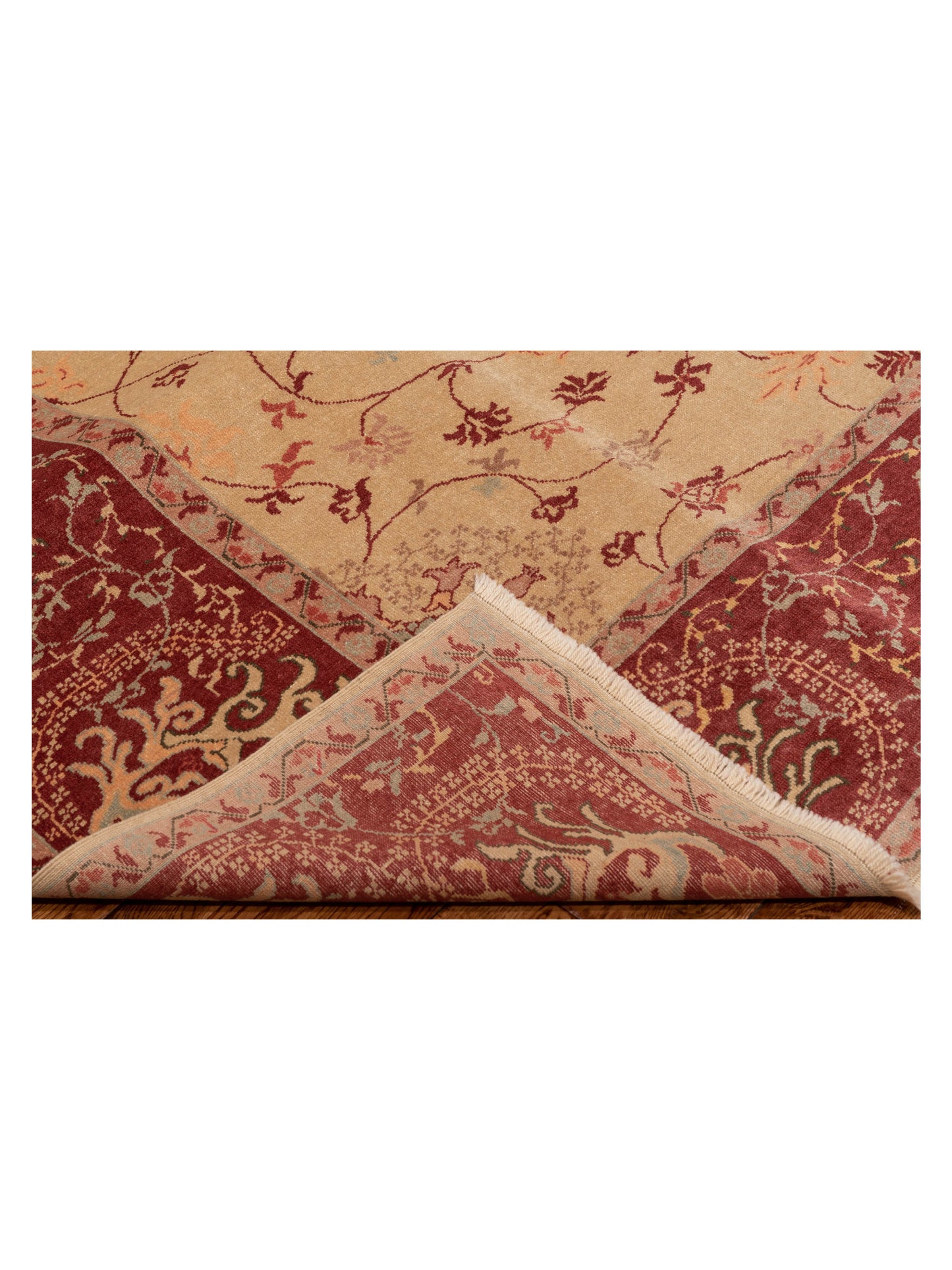 Antiqua Loom Cream Burgundy 9.4x12.6 Hand Knotted Rug