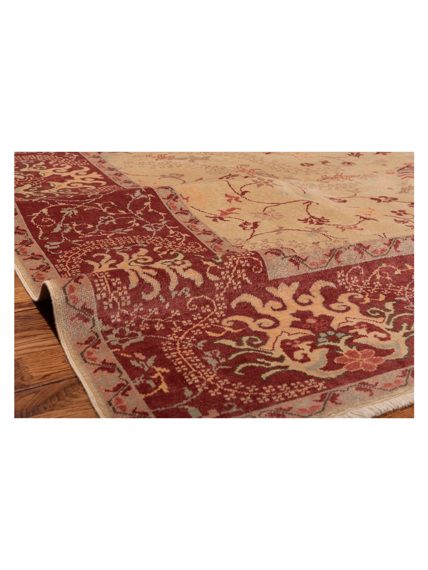 Antiqua Loom Cream Burgundy 9.4x12.6 Hand Knotted Rug