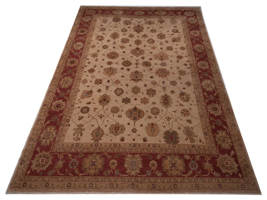 Turkish Elvaria Beige Red 11.8x17.2 Hand Knotted Rug