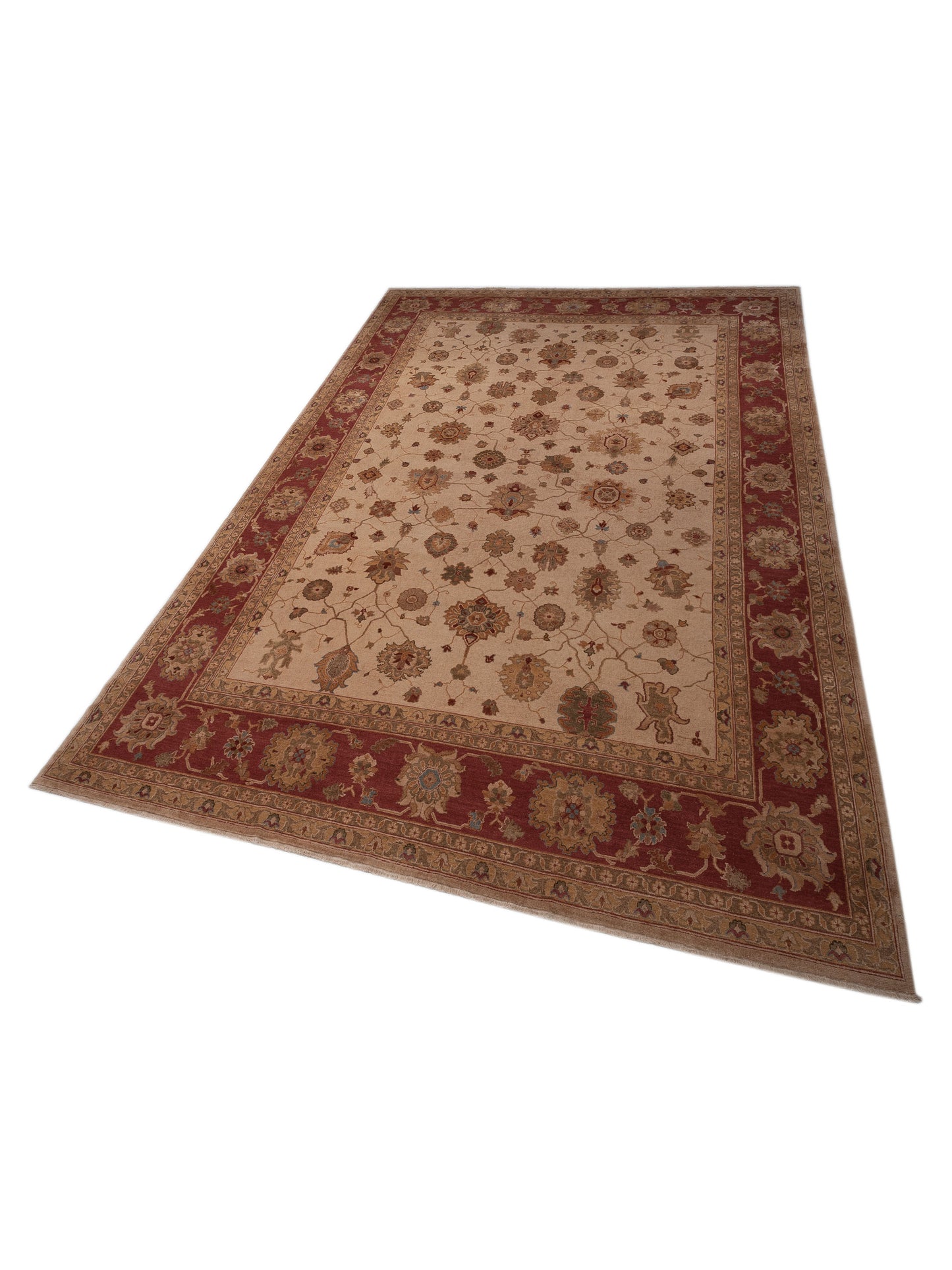 Turkish Elvaria Beige Red 11.8x17.2 Hand Knotted Rug