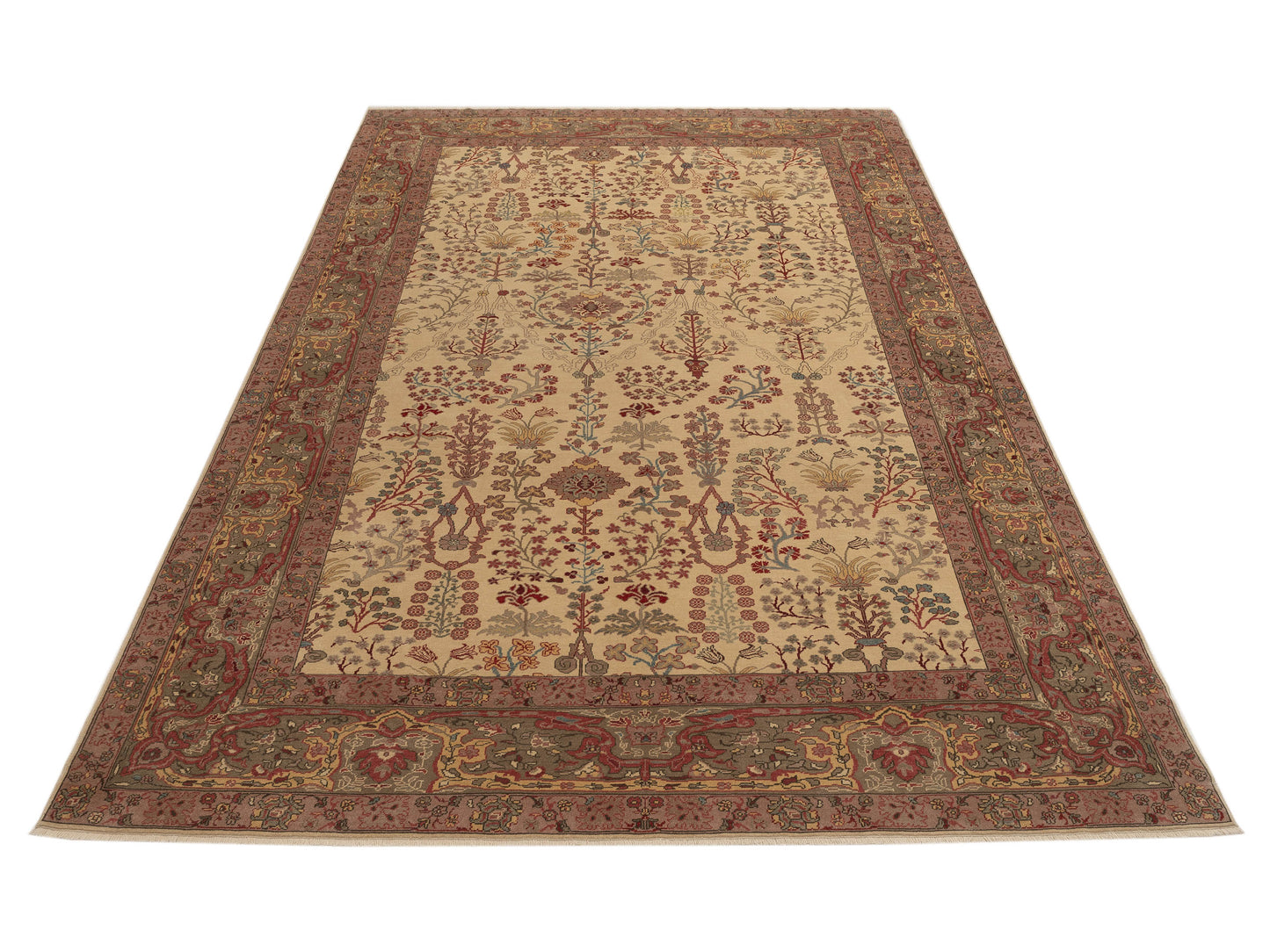 Antiqua Loom Ivory Green 10.3x13.9 Hand Knotted Rug