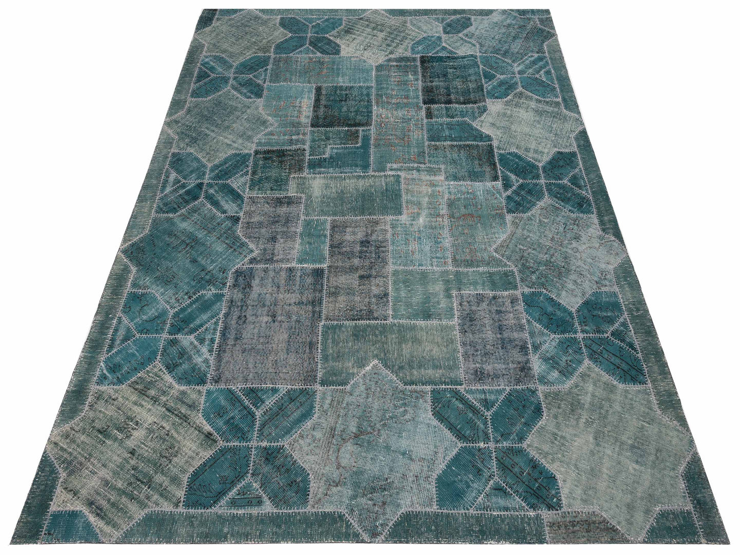 Patchwork Green 10.9x14.9 Hand Knotted Rug