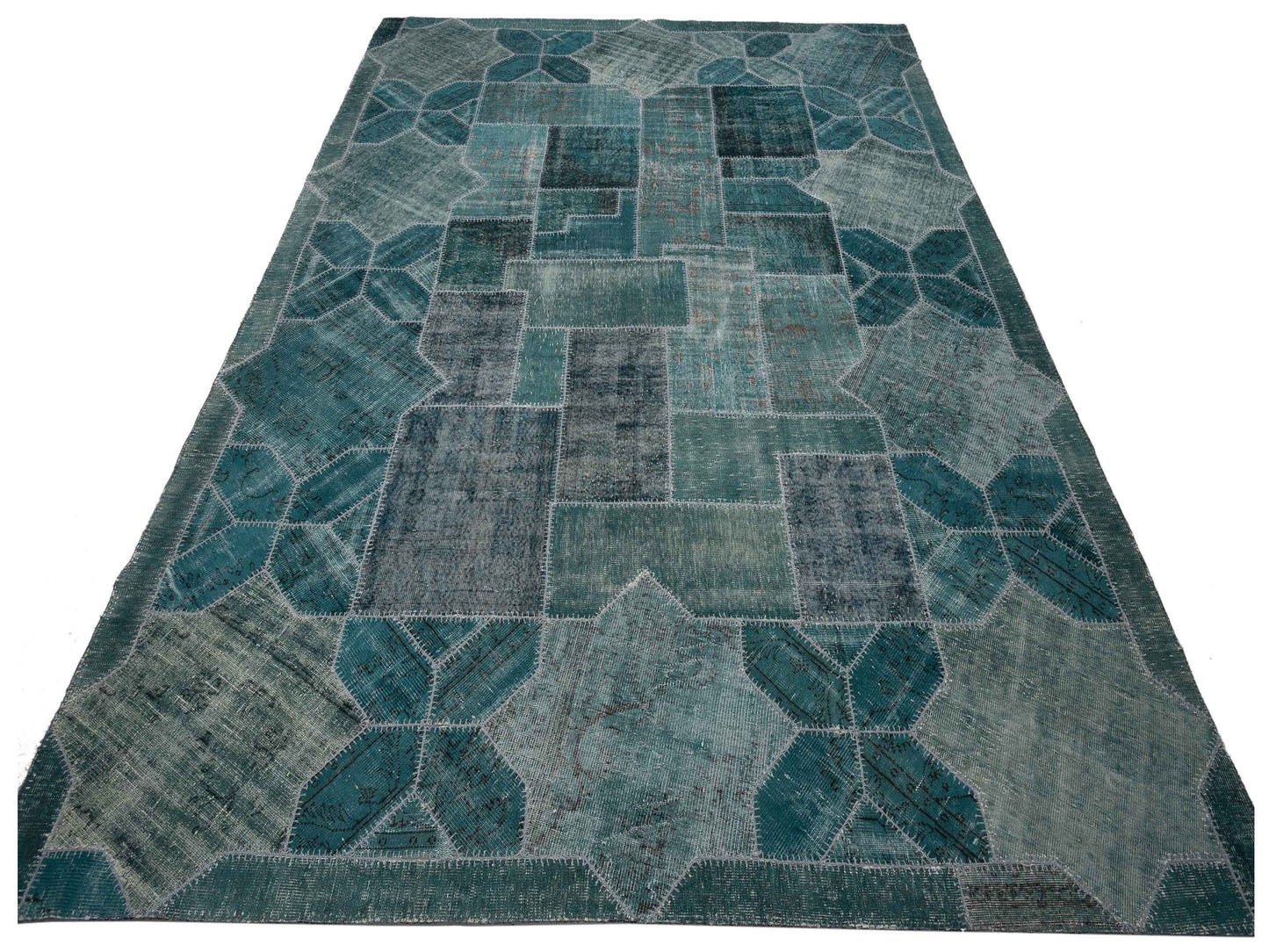 Patchwork Green 10.9x14.9 Hand Knotted Rug