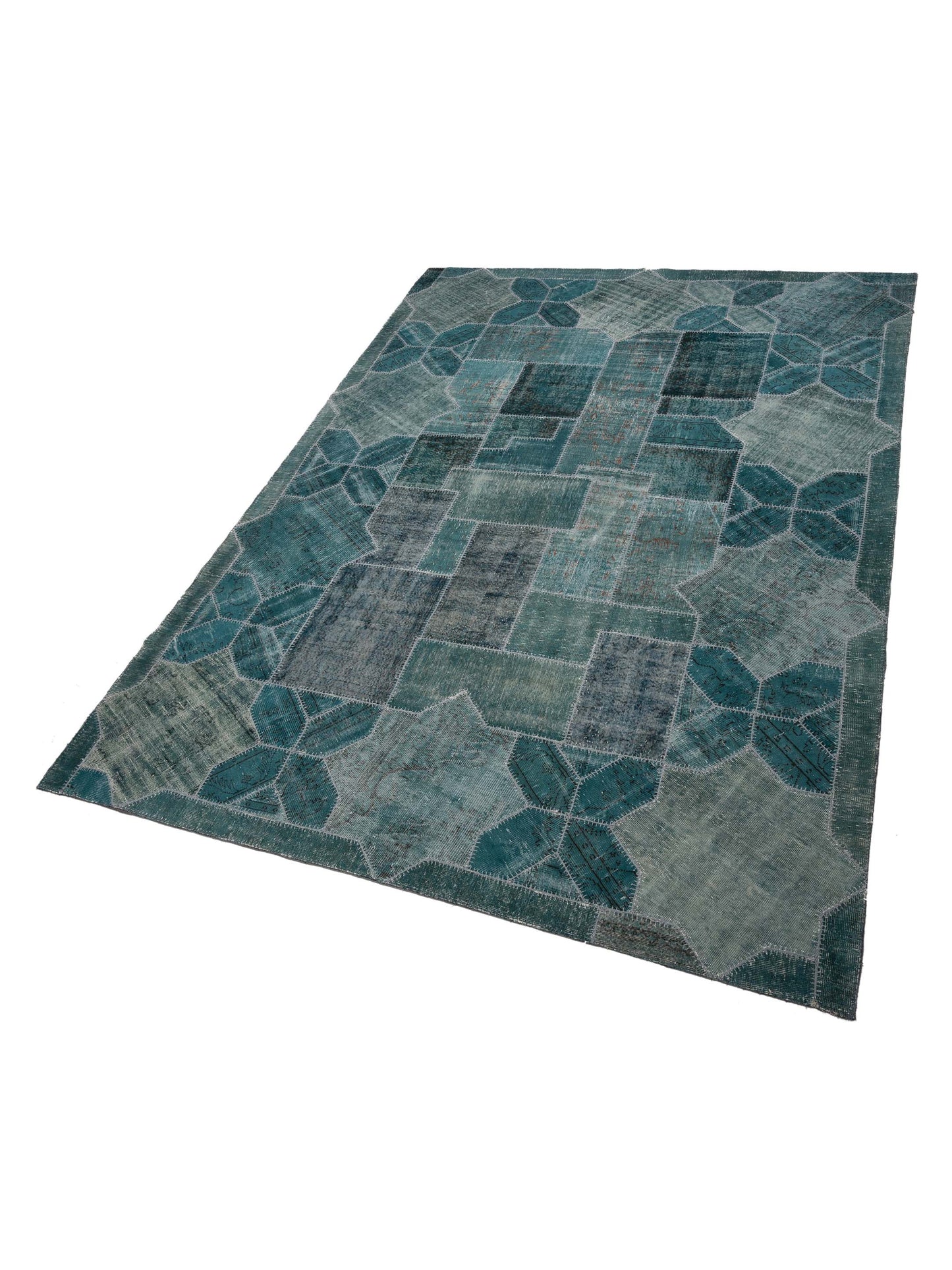 Patchwork Green 10.9x14.9 Hand Knotted Rug