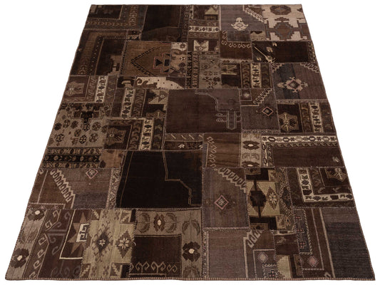 Patchwork Dark Brown 9.10x11.5 Hand Knotted Rug
