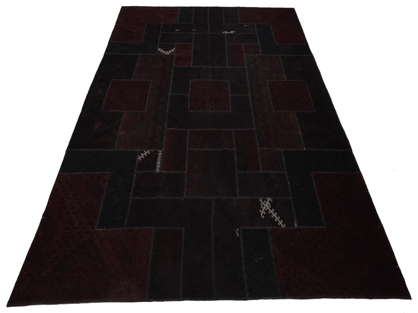 Patchwork Black 9.10x13.1 Hand Knotted Rug