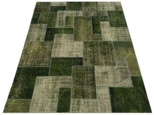 Patchwork Green 8.11x11.5 Hand Knotted Rug