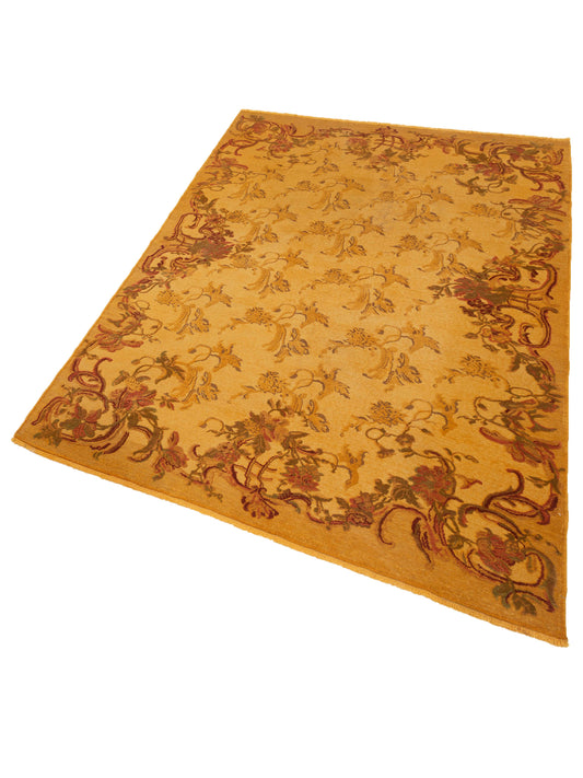 Vintage Yellow 6.8x9.6 Hand Knotted Rug