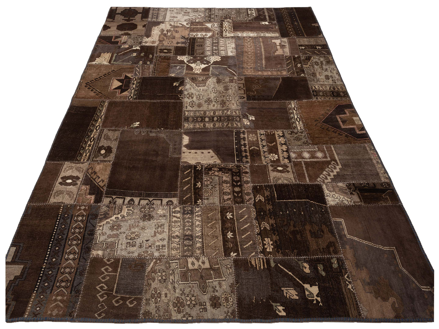 Patchwork Brown 9.10x13.2 Hand Knotted Rug