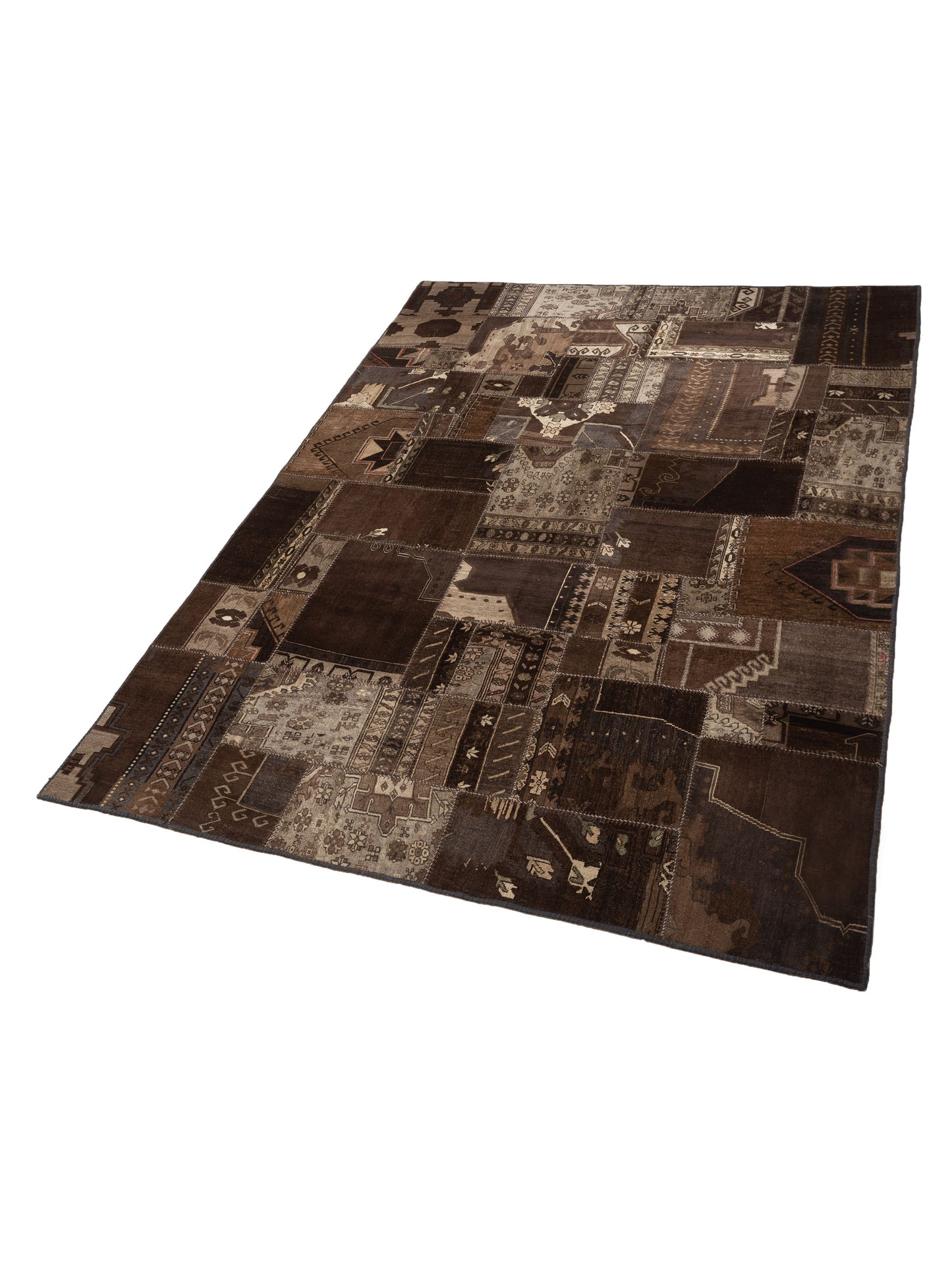 Patchwork Brown 9.10x13.2 Hand Knotted Rug
