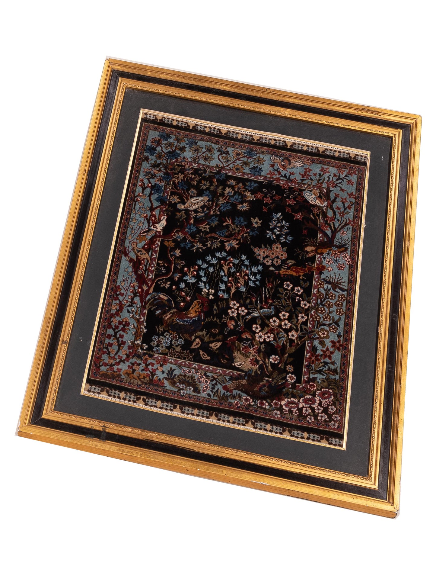 Pure Silk Black Blue 1.8x2.2 Hand Knotted Rug