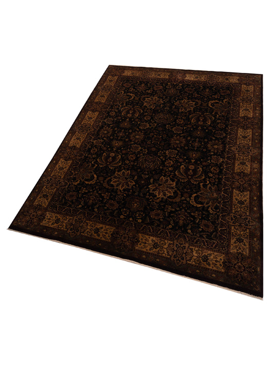 Sansira Black Beige 8.11x12.1 Hand Knotted Rug